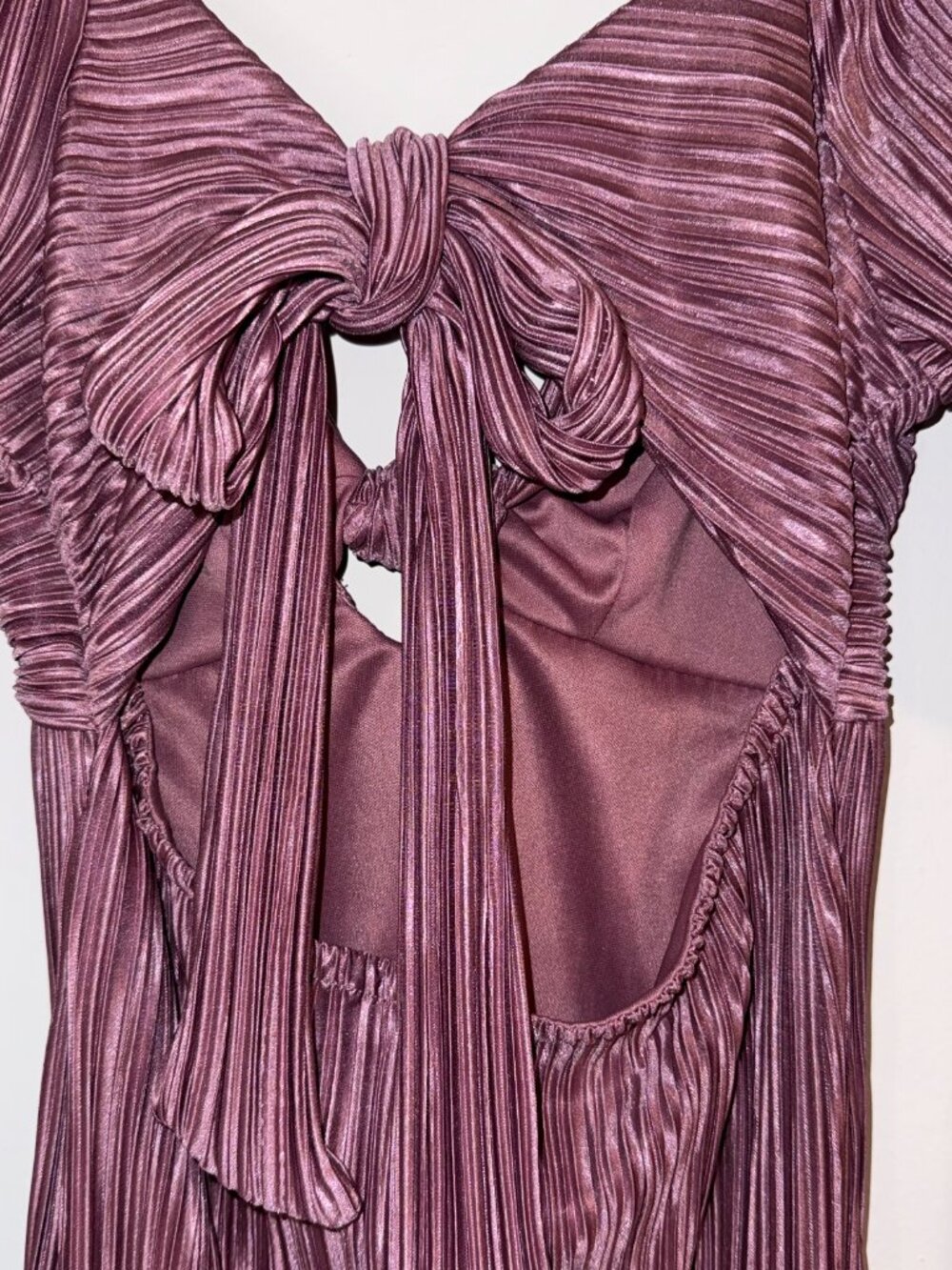 NWT Gilli Amani Pleated Plissé Mauve Tie Back Midi Dress Sz XS